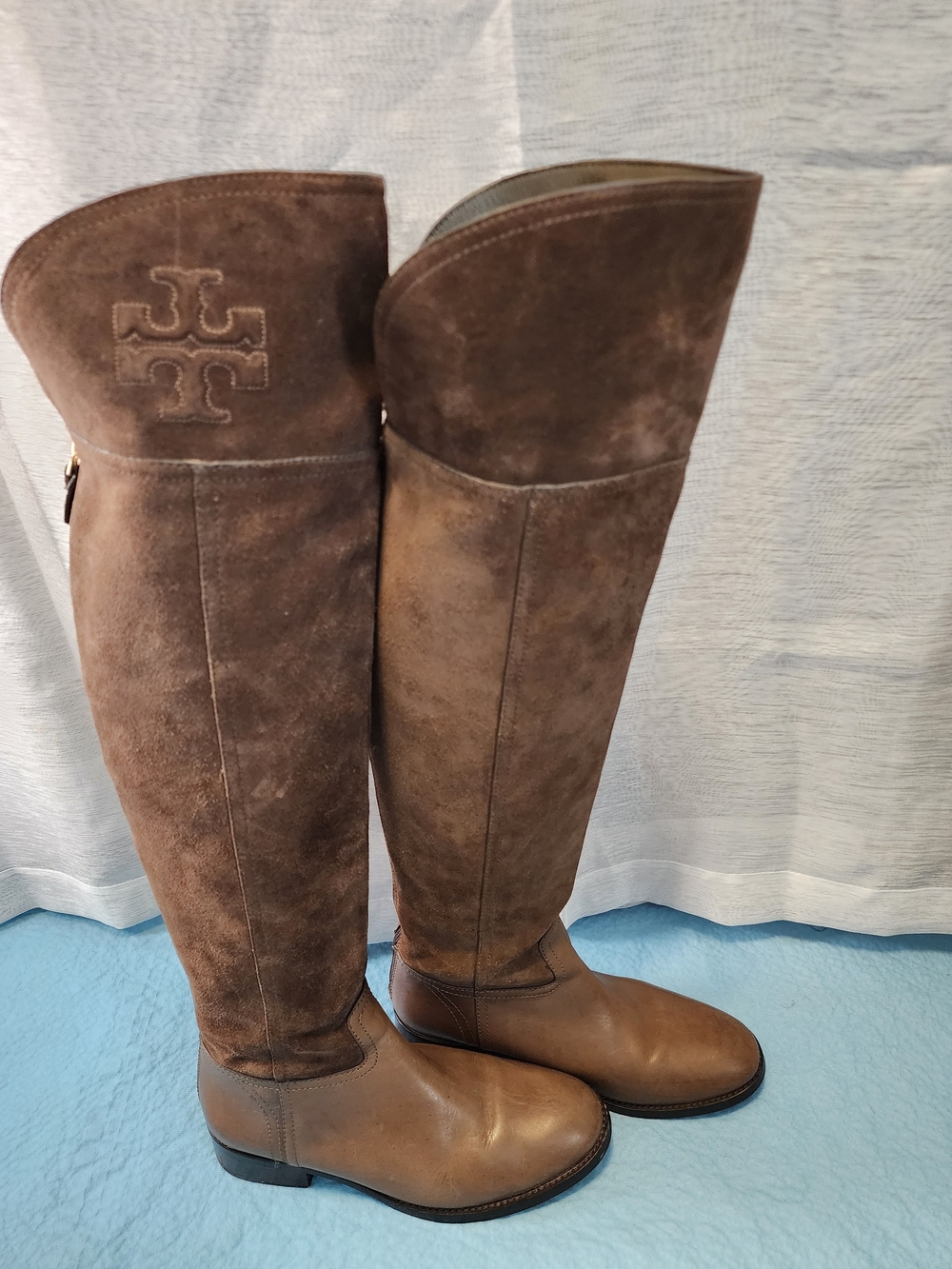 Tory Burch Brown Suede & Leather Riding Boots